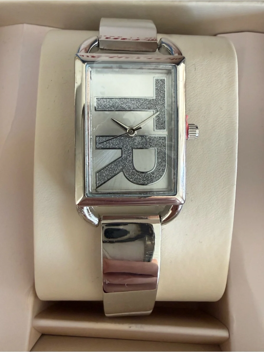 True Religion Women's TR Logo Silver Cuff Bracelet Watch Rectangle Dial New